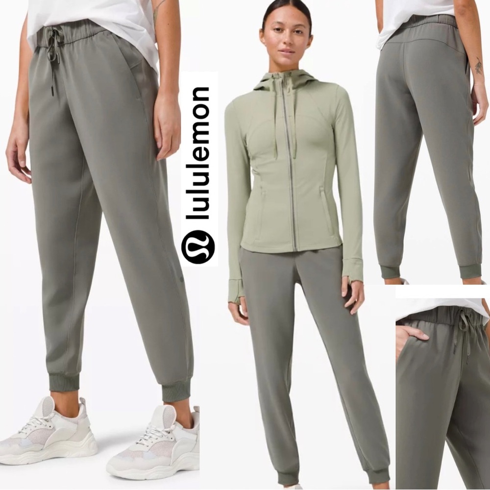 Lululemon On the Fly Wrinkle Free Woven Sage Gray Travel Jogger 28" Size 10